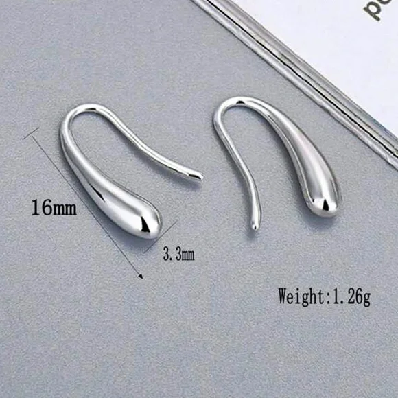 925 Stamped Sterling Silver One Piece Water Drop Earrings - Picture 5 of 6